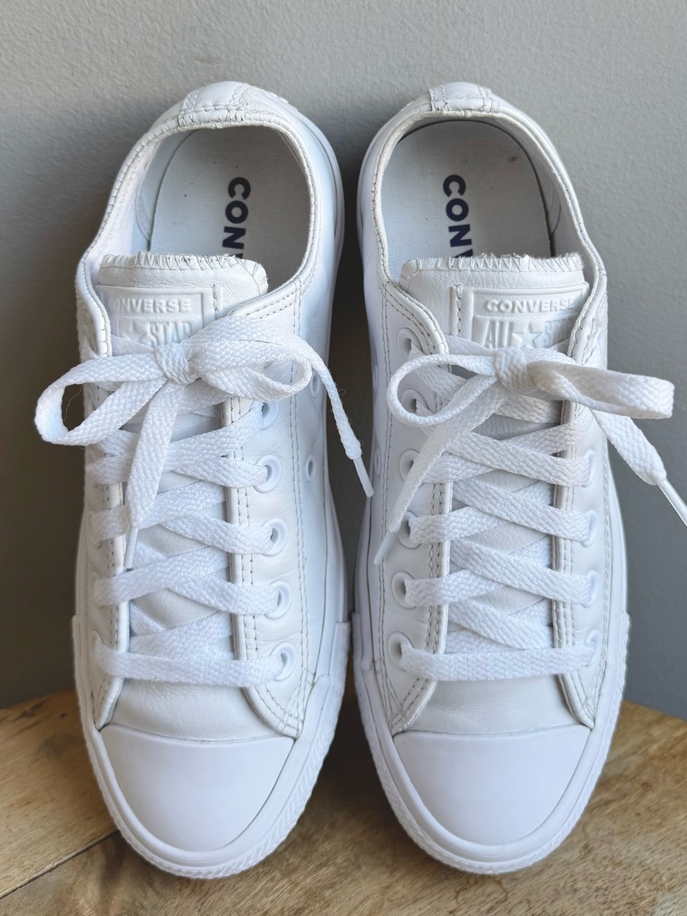 Converse Chuck Taylor All Star Oxford White Leather Monochrome Women’s Sz 6.5 - Picture 5 of 10